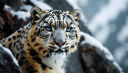 Majestic Snow Leopard in Winter Habitat