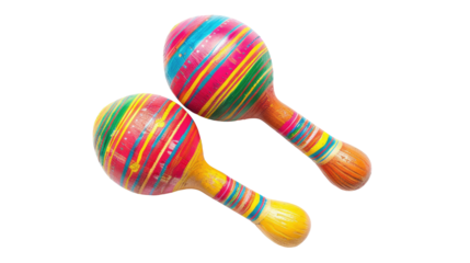 Maracas music instrument isolated on transparent background. Colorful maracas