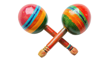 Maracas music instrument isolated on transparent background. Colorful maracas