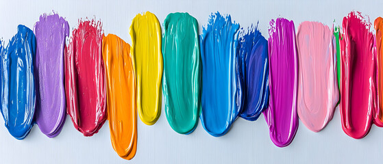 Naklejka premium Vivid Rainbow Color Palette Acrylic Paint Strokes On White Textured Background For Vibrant Artistic Expression