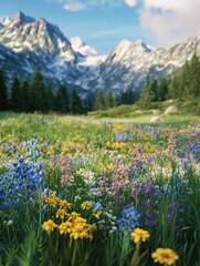 Fototapeta premium Alpine meadow flowers mountain wildflowers