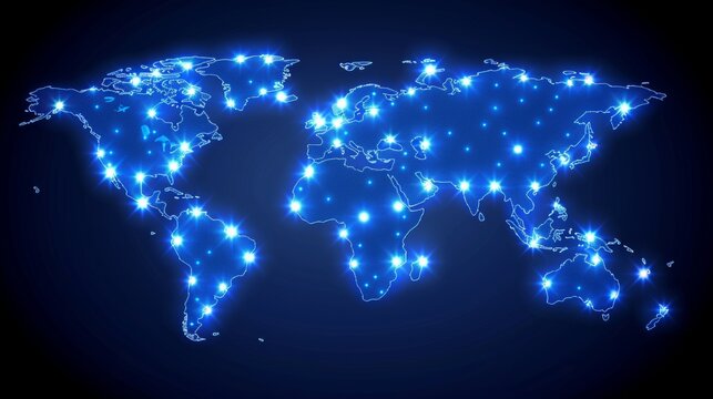Sleek digital world map featuring glowing network connections and abstract global communication