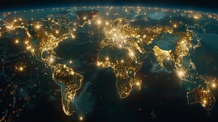 Sleek digital world map with glowing connections and abstract global communication design