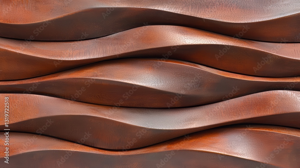 Fototapete Brown wooden surface with a wavy pattern. The wood grain is visible, and the surface appears to be made of wood. The wavy pattern gives the surface a unique and artistic look