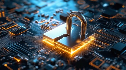 White digital padlock over circuit board ground