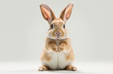 Obraz premium Adorable cute bunny folded his paws in front of him. Close-up. Happy Easter concept and idea