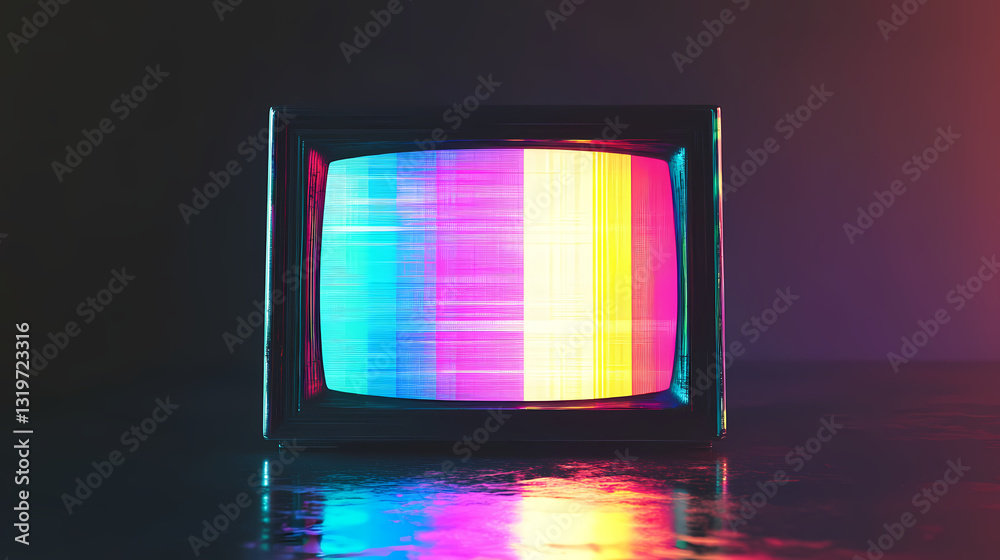 Sticker a crt screen's vibrant texture is set against a black background with a noticeable depth of field. v