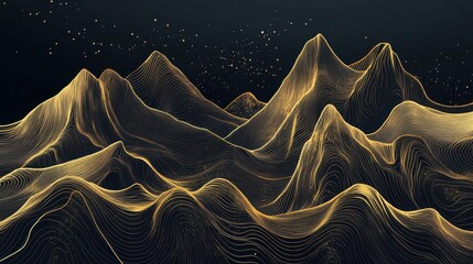 Fototapeta premium Mountain line art background, luxury gold wallpaper design for cover, invitation background, packaging design, wall art and print. Vector illustration.