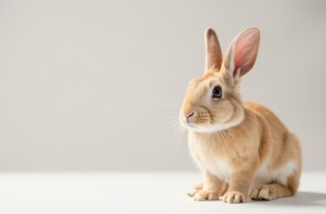 Obraz premium Adorable cute bunny on light background. Close-up. Happy Easter concept and idea