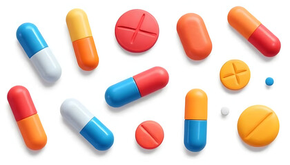 Color vector images of various tablets and capsules on white background.
