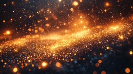 Obraz premium Golden glitter swirl, dark background, sparkling dust