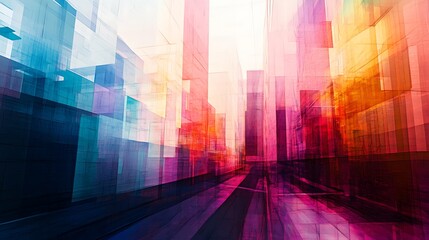 Colorful abstract architectural cityscape rendered in digital artistic style