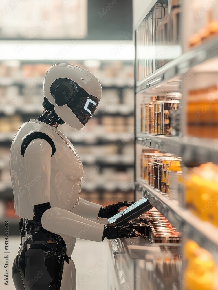 Aufkleber smart cashier in supermarket as ai automates checkout process during busy shopping hours
