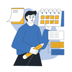 Management time and project plan. Time organization effeciency and schedule job project. work breakdown structure.