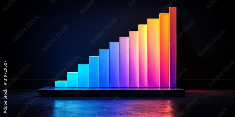 Aufkleber Colorful bar chart with a black background. The chart is made up of many different colored bars, each one representing a different value. The bars are arranged in a staircase pattern