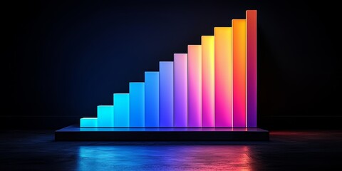 Colorful bar chart with a black background. The chart is made up of many different colored bars, each one representing a different value. The bars are arranged in a staircase pattern
