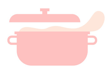 Fun pink cooking pot with lid and steam illustration. Flat design kitchen cookware, pastel color kitchenware. Simple clean cooking utensil vector graphic for food and culinary concepts. PNG