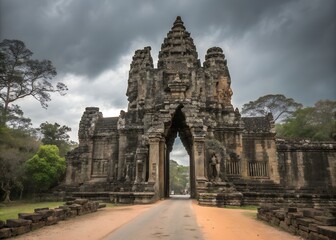 Stone Gate of Angkor Thom in Cambodia