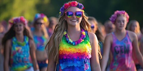 camp counselor having fun with kids at summer camp 