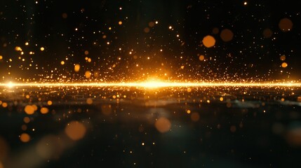 Naklejka premium Golden light streaks across dark space, bokeh background, event backdrop