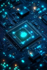 Fototapeta premium Glowing electronic component in a circuit board