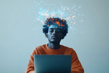 Student engages with AI driven virtual learning environment on laptop, showcasing innovative educational technology in modern classroom setting