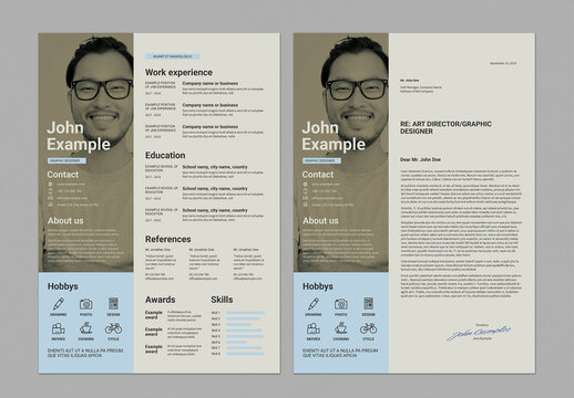 Modern Resume + Cover Letter InDesign Template Kit &ndash; A4 & US Letter - Soft Flat Design in Light Blue and Brown Colors