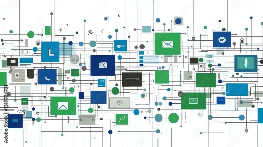 Poster connected technology icons digital network visualization for communication and data