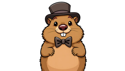 Celebrating Groundhog Day: A Groundhog in Top Hat and Bow Tie , with white tonespng