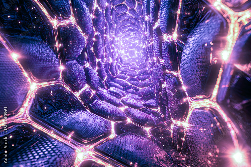 Poster glowing energy matrix emerges from deep multidimensional realms of vibrant plasma currents