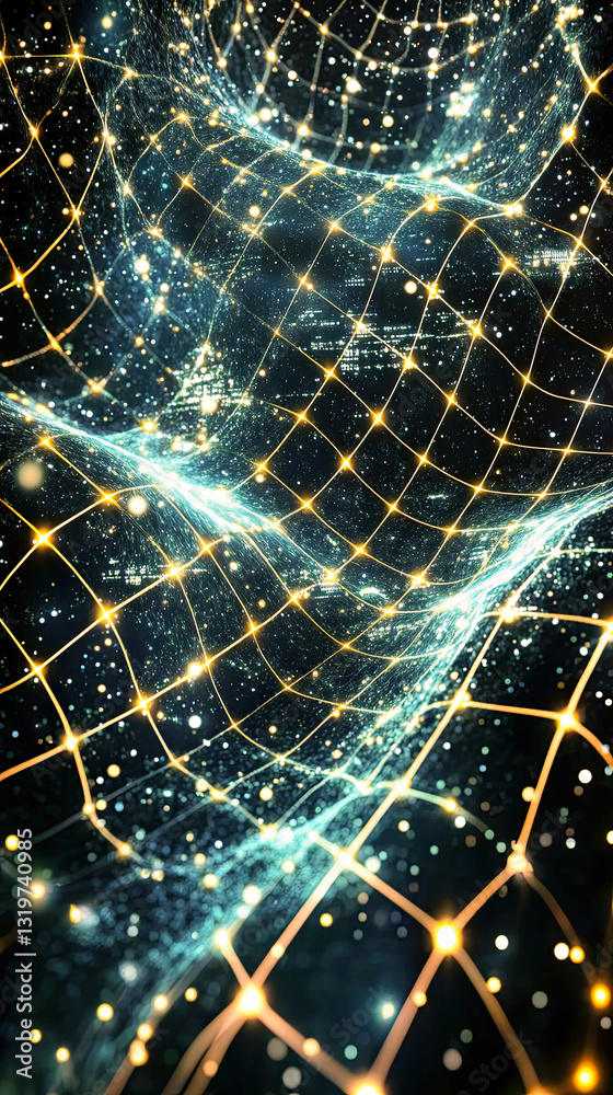 Poster Glowing Energy Matrix Emerges From Multidimensional Space With a Hexagonal Grid