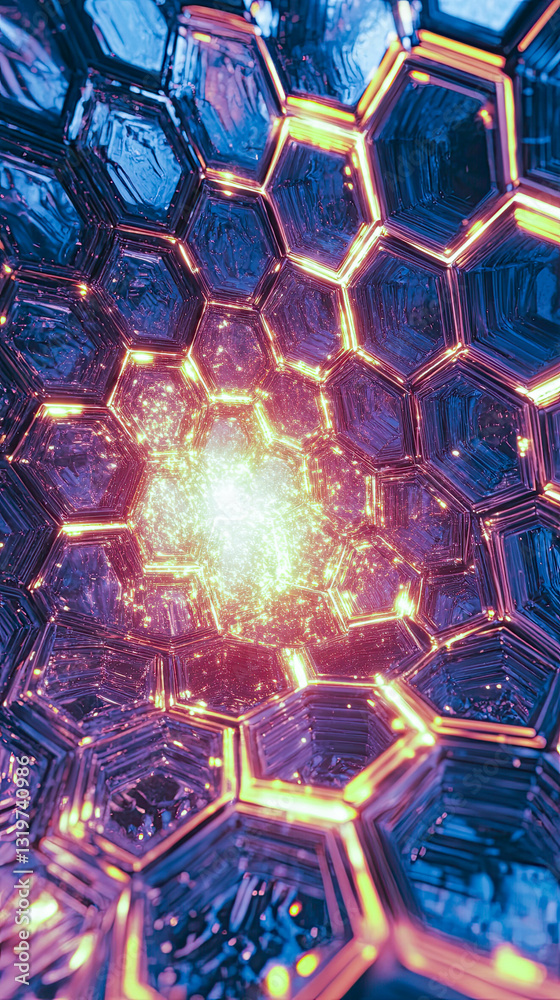 Poster Glowing Energy Matrix Emerges From the Depths of Multidimensional Space Within a Hexagonal Grid