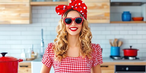 Obraz premium Fashionable trad wife cooking in the kitchen