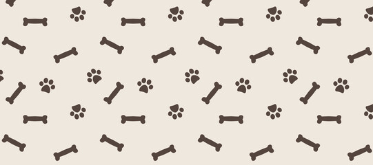 Line art Vector Illustration of Bone and Paw Footprint Seamless Pattern Background