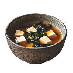 A Bowl of Japanese Miso Soup with Tofu Isolated on Transparent Background