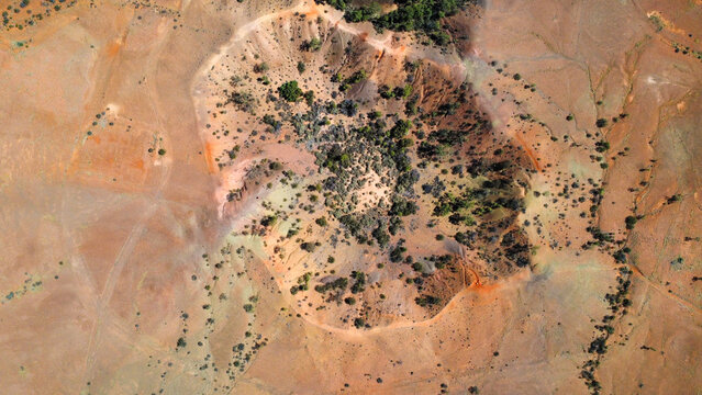 Meteorite craters in the Australian outback, seen from above