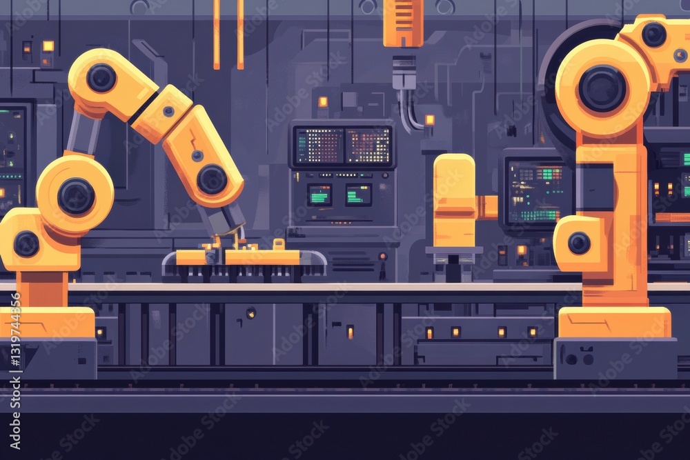 Aufkleber automated production process with robotic machines and ai technology in a modern factory setting