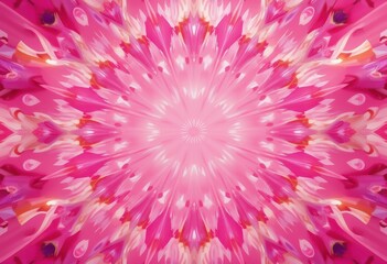 Obraz premium A vibrant retro pink kaleidoscope background, full of dynamic abstract shapes and high-energy texture, evoking nostalgic summer vibes, perfect for vintage-inspired designs