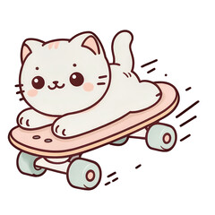Obraz premium hand-drawn, cute, and simple illustration of an adorable cat rolling on a skateboard
