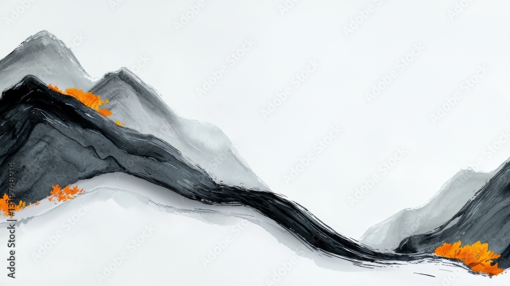 Aufkleber mountain range with a gray and black color scheme. the mountains are covered in trees and the trees 
