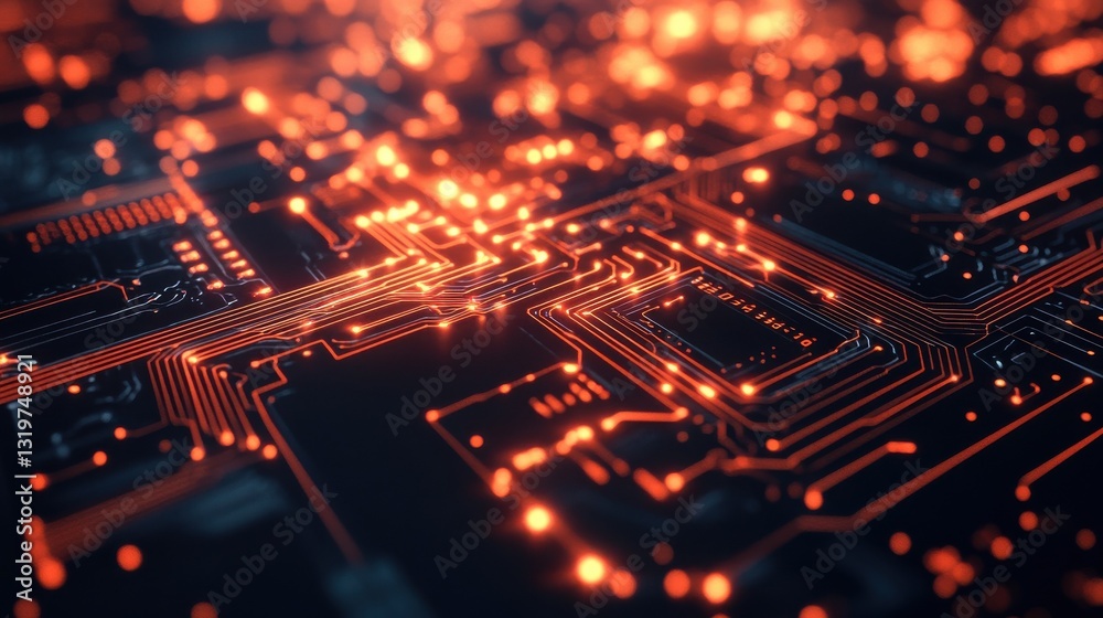 Poster creative glowing blurry circuit background. computing and tech concept. 3d rendering.