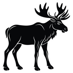Moose silhouettes and icons. Black flat color simple elegant white background Moose animal vector and illustration.