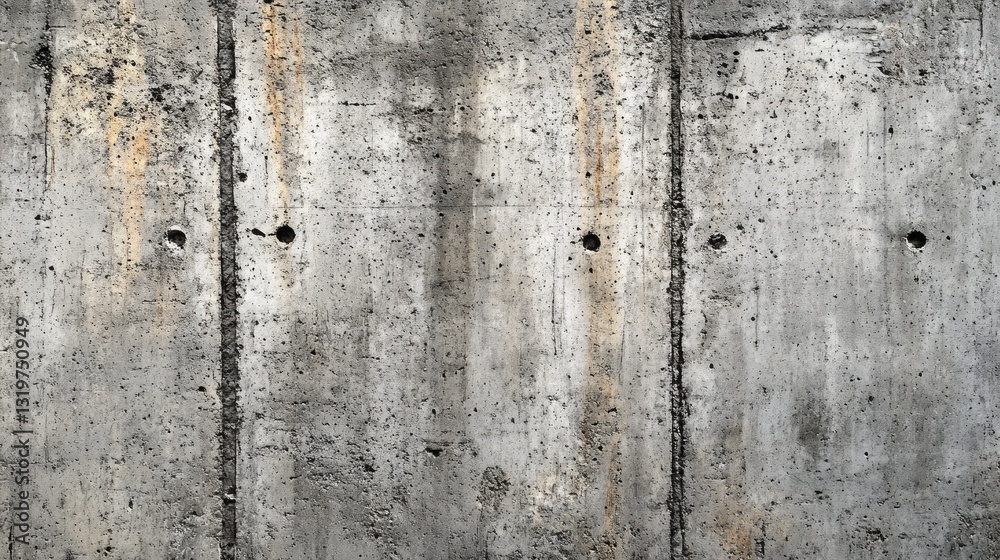 Poster Weathered concrete wall displays an array of textured patterns and imperfections, softly illuminated, evoking a sense of urban artistry and industrial aesthetics