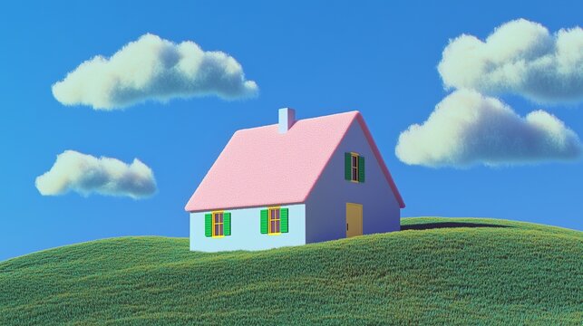 Dreamy Big Model Country House in a Colorful Fairy Tale World with a Courtyard, Tiny Clouds, and Realistic Wool Felt - Perfect for Relaxation and Music Lovers