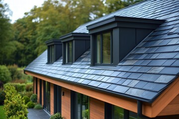 Modern roof covering on a private house showcases sleek design and craftsmanship