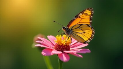 Obraz premium a butterfly sits on a pink flower