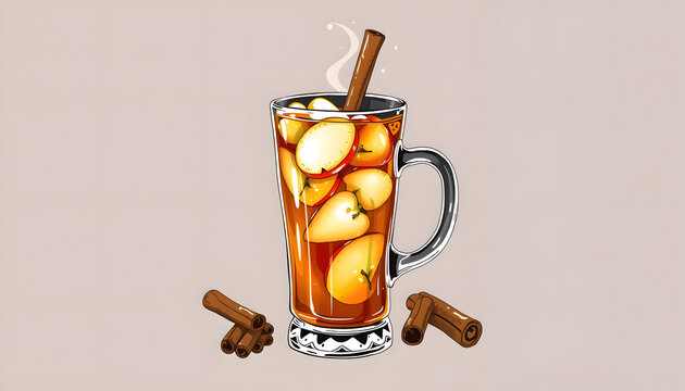 apple cider cocktail with cinnamon and apple traditional autumn and winter drink , with white tonespng
