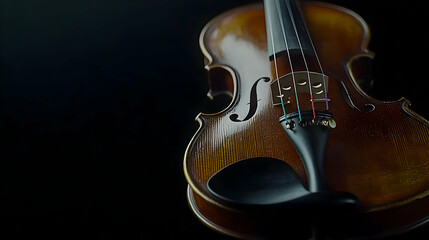 Close Up Of An Elegant Brown Violin Against A Dark Background Highlighting The Polished Wood Texture And Fine Details