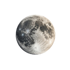 Full moon close-up for space design isolated on transparent background.
