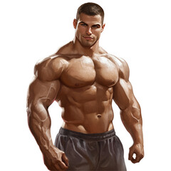 Fototapeta premium Artwork Illustration Of A Muscular Man With Toned Physique Looking At The Viewer. Fitness Motivation Illustration.